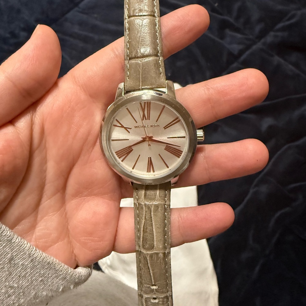 Women’s Michael Kors Watch Silver and Rose Gold With Gray Strap MK-2479